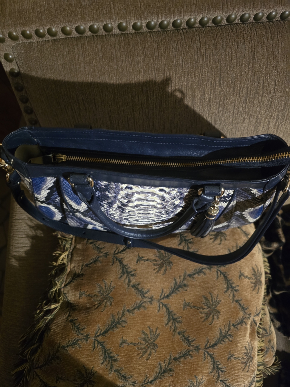 Brahmin Raelynn Ballington Satchel in Cobalt blue snakeskin W/ Matching Wallet - Picture 3 of 16